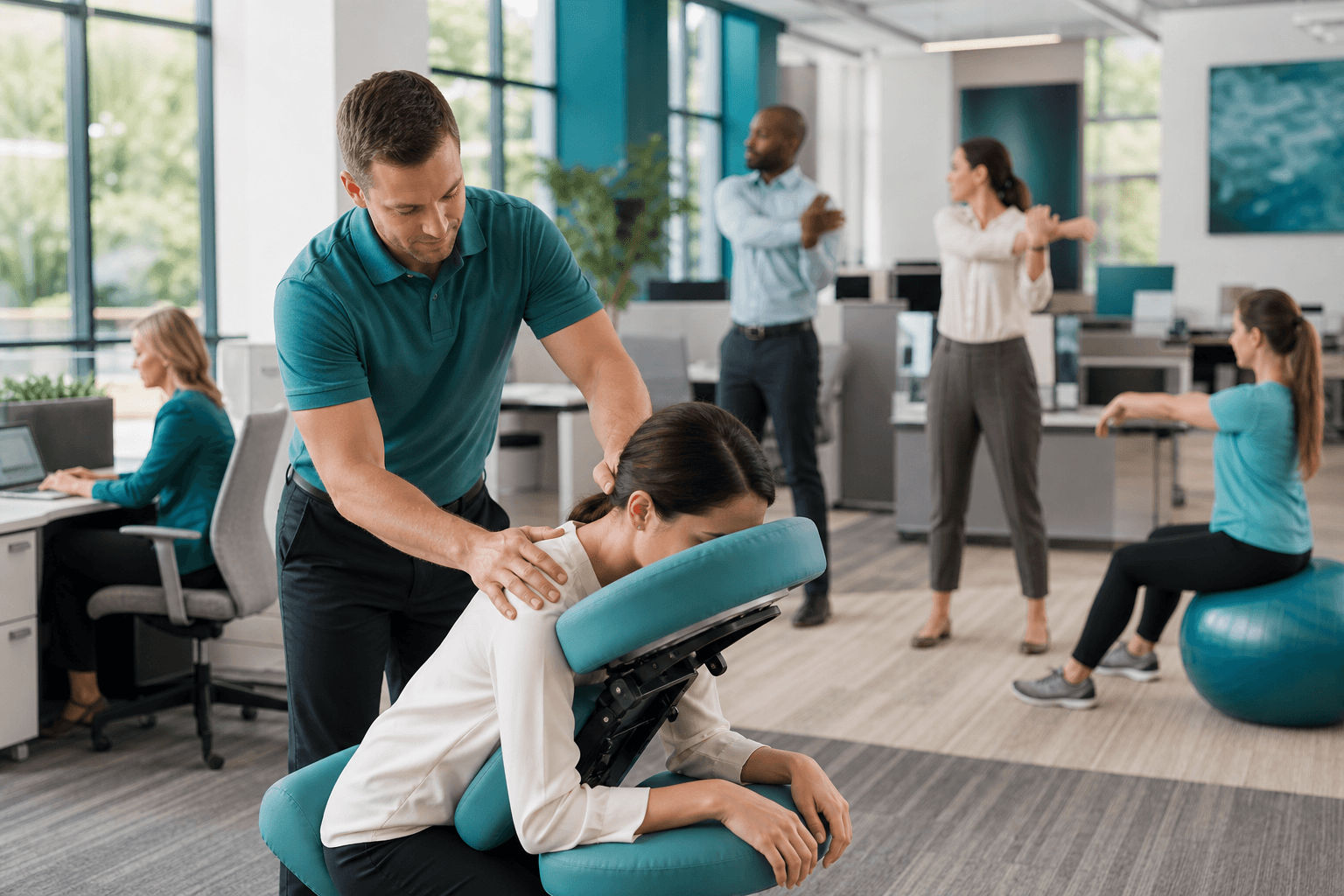 On-site corporate wellness services at a modern workplace